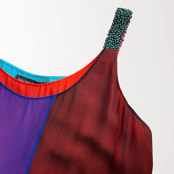 Nachiket Barve 100% Silk Maxi Dress Bauhaus MCM Gown Wedding Blue Maroon Green - Picture 8 of 10